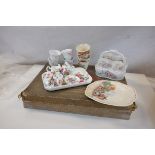 Boxed Child's Ceramic Tea Set, Miniature Ceramic Tea Set on Tray plus Two Egg Cup Sets on Stands and