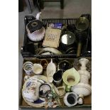 Two Boxes of Mixed Collectables to include Victorian Coaching Lamps, Marble Lamp, Beswick, China,