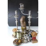 Pair of Sheffield Plate Three Branch Candelabra together with another Silver Plated items and Five
