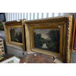 Pair of Late 19 / Early 20th century Oil Paintings on Canvas depicting River Landscape Scenes,
