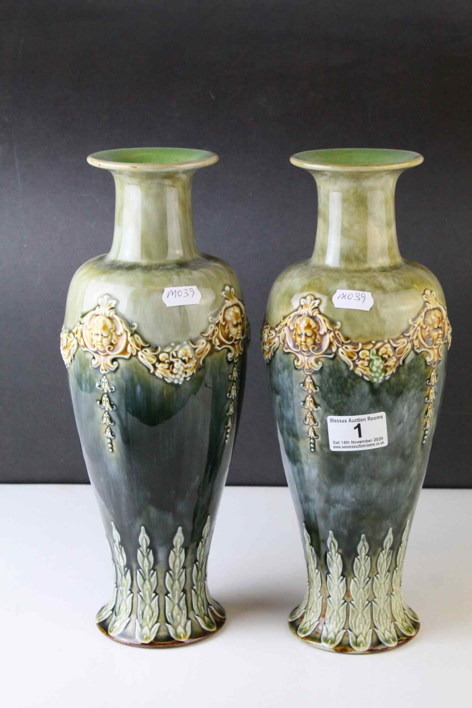 Pair of Early 20th century Royal Doulton Stoneware Vases, numbered 8478 to base, 33cms high