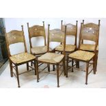 Attributed to Glasgow School and William Birch , Set of Six Arts & Crafts Oak Chairs with rush