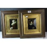 A pair of contemporary framed oil painting portraits man and women in 17th century costume after