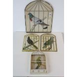 Four Ornithological Prints of Birds mounted in Bird Cage Style Frames, largest 41cms x 32cms