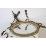 19th century Oval Mirror with Marble Effect Frame surmounted by Ornate Giltwood (a/f), mirror