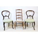 Pair of Victorian Mahogany Balloon Back Dining Chairs together with a Ladder Back Chair