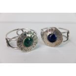 Pair of Guild Button Arts and Crafts Napkin Rings with Ruskin Style Cabochon