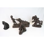 Two Heredities Bronze Style Sculptures of boy with dog and teddy bear and a seated man with two dogs