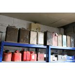 Sixteen Petrol Cans including Esso, Pratts, 2 Shell Motor Spirit, 3 Ready Can, Never Stop and 8