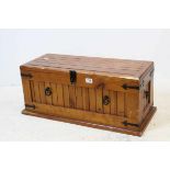20th century Pine Blanket Box with Black Metal Fittings, 75cms long x 34cms high