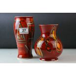 Two Anita Harris Handpainted Trial Vases, both signed Anita Harris to the base in gold pen,