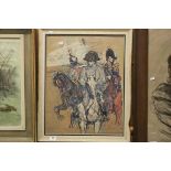 Mid 20th century Print on Board of Napoleonic Men on Horseback, 56cms x 44cms, framed
