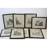 A set of eight 19th century Thomas Boys engravings of town and city scapes mounted in Hogarth