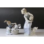 Two Lladro Figures, ' Tug of War ' model no. 4982 and ' Bashful Bather ' model no. 5455, tallest