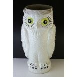 White Glazed Pottery Stickstand in the form of a Wise Owl, 53cms high