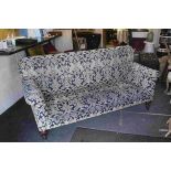 Late 19th / Early 20th century Three Seater Sofa, upholstered in dark blue fabric with a gold