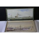 Watercolour of Sailing Ships in Dock titled ' Slipway, Adelaide ' signed lower right J Fudgate 44,