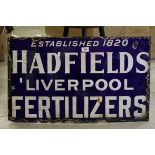 Enamel Advertising Sign ' Hadfields Fertilizers ', 46cms x 77cms