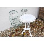White Painted Metal Circular Garden Table with an inset Marble Top, 53cms diameter x 75cms high,