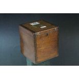 Late 19th / Early 20th century Oak Tea Caddy, the slide off lid with brass name plaque and open to