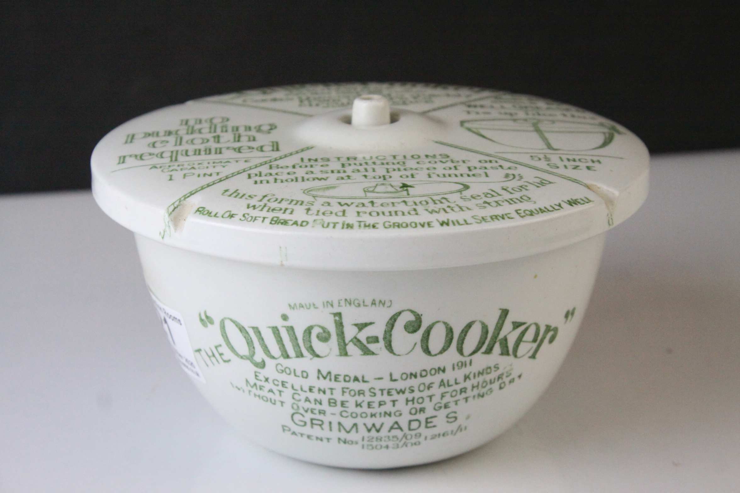 Early 20th century Grimwades Ceramic ' Quick-Cooker ' Bowl with transfer printed instructions, 17cms
