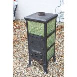 French Cast Iron Stove / Woodburner inset with Green Tiles, 95cms high x 39cms wide