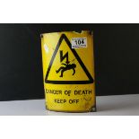 Curved Yellow Enamel Sign ' Danger of Death, Keep Off ' , 20cms high