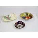 Twin handled bowl decorated with hand painted fruit, Royal Winton Nut Dish signed A C Neil 1954