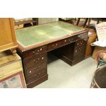 Reproduction George III Mahogany Twin Pedestal Writing Desk, with green leather inset top and an