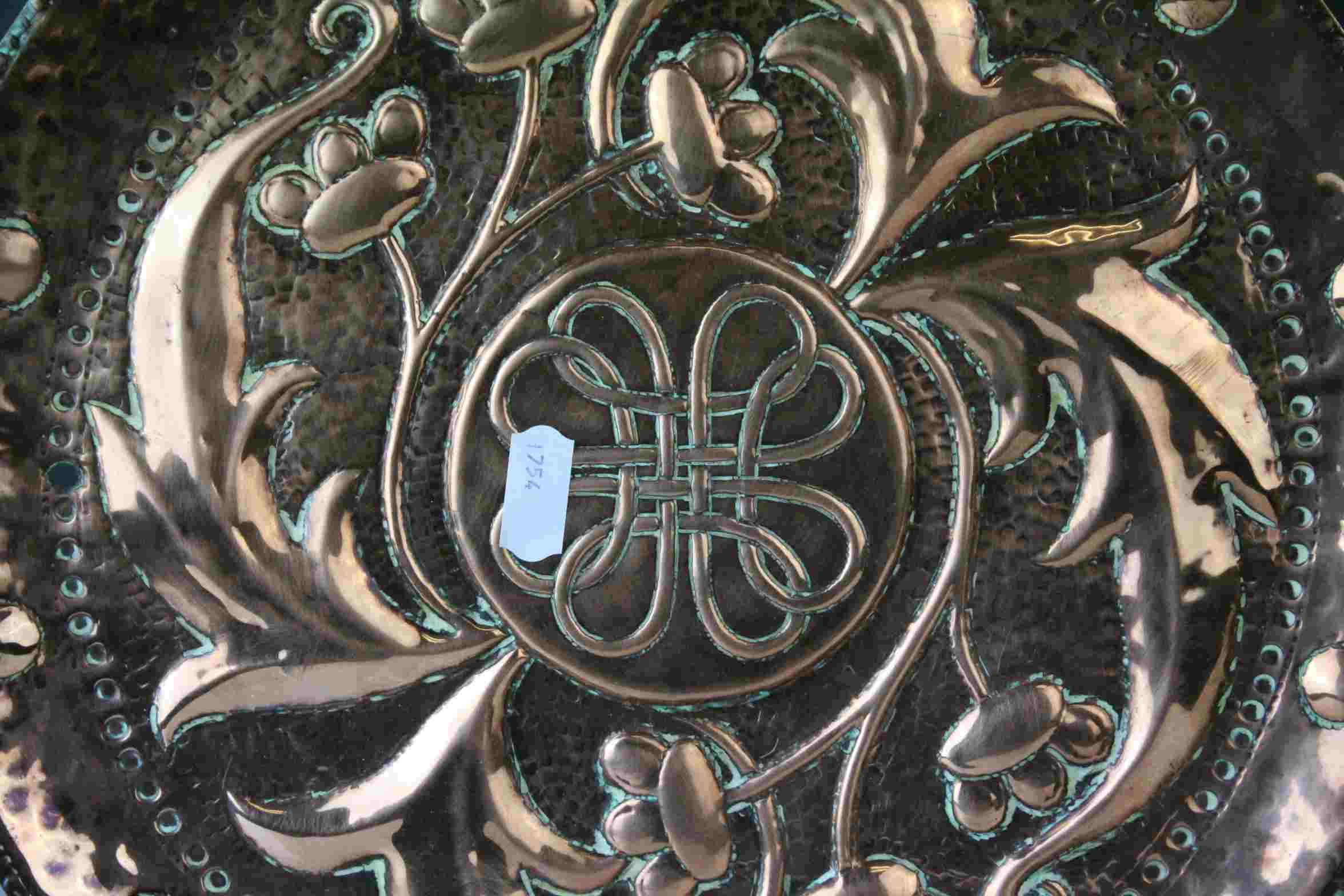 Arts and Crafts John Pearson Copper Circular Tray, flower and foliage repousse decoration , marked - Image 2 of 7