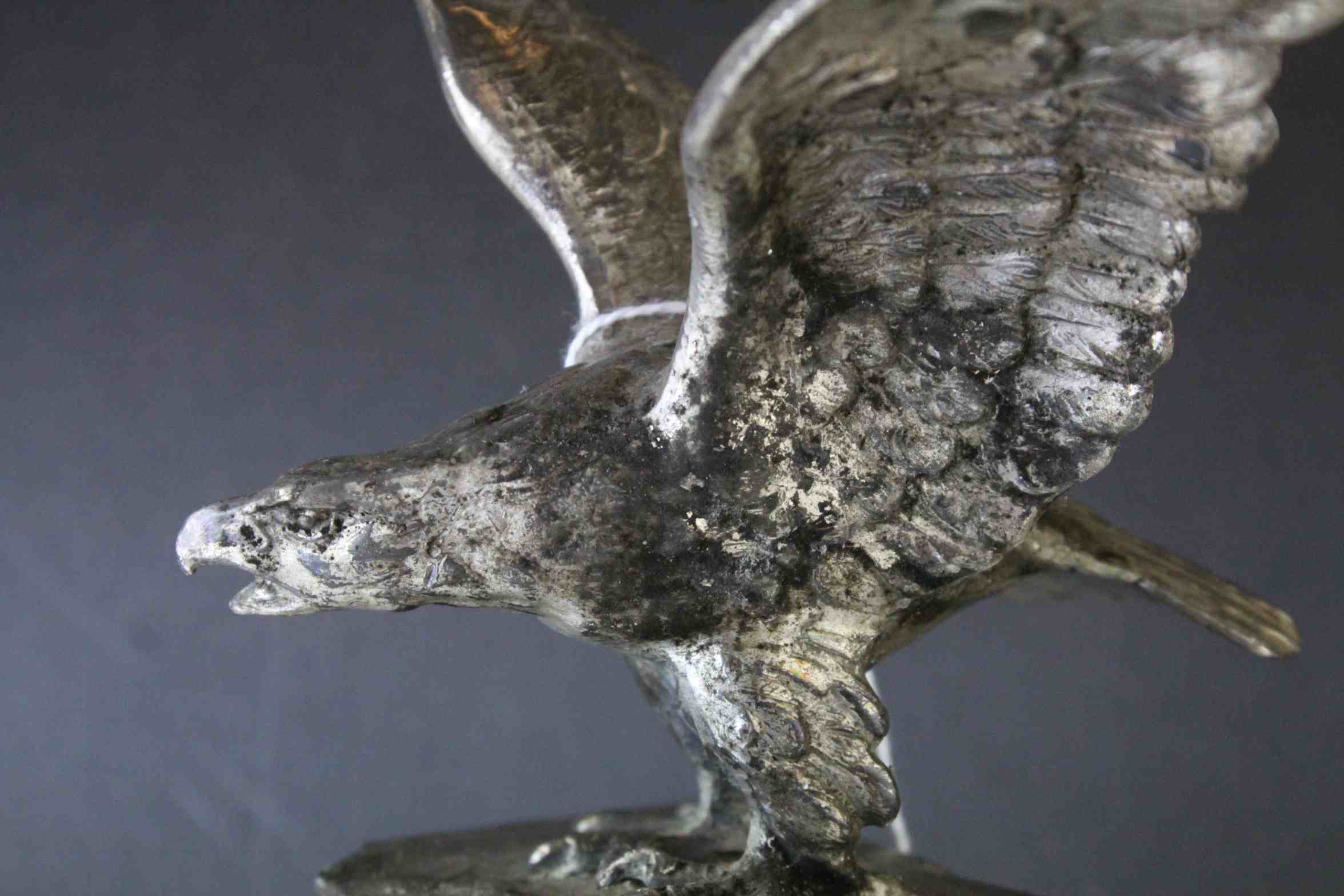Sculpture of a Silver Plated Eagle on a Rock - Image 4 of 6