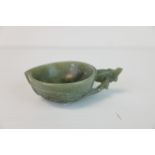 Jade Bowl carved in the form of a Leaf, 9.5cms long