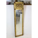 19th century Gilt Framed Rectangular Tall Mirror, the top with panel with moulded swags