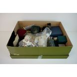 Box of Mixed Costume Jewellery, Silver Plated Teaspoons and Two Silver Hallmarked Napkin Rings