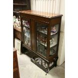 Edwardian Mahogany Inlaid Display Cabinet, with Two Glazed Doors opening to reveal two fabric