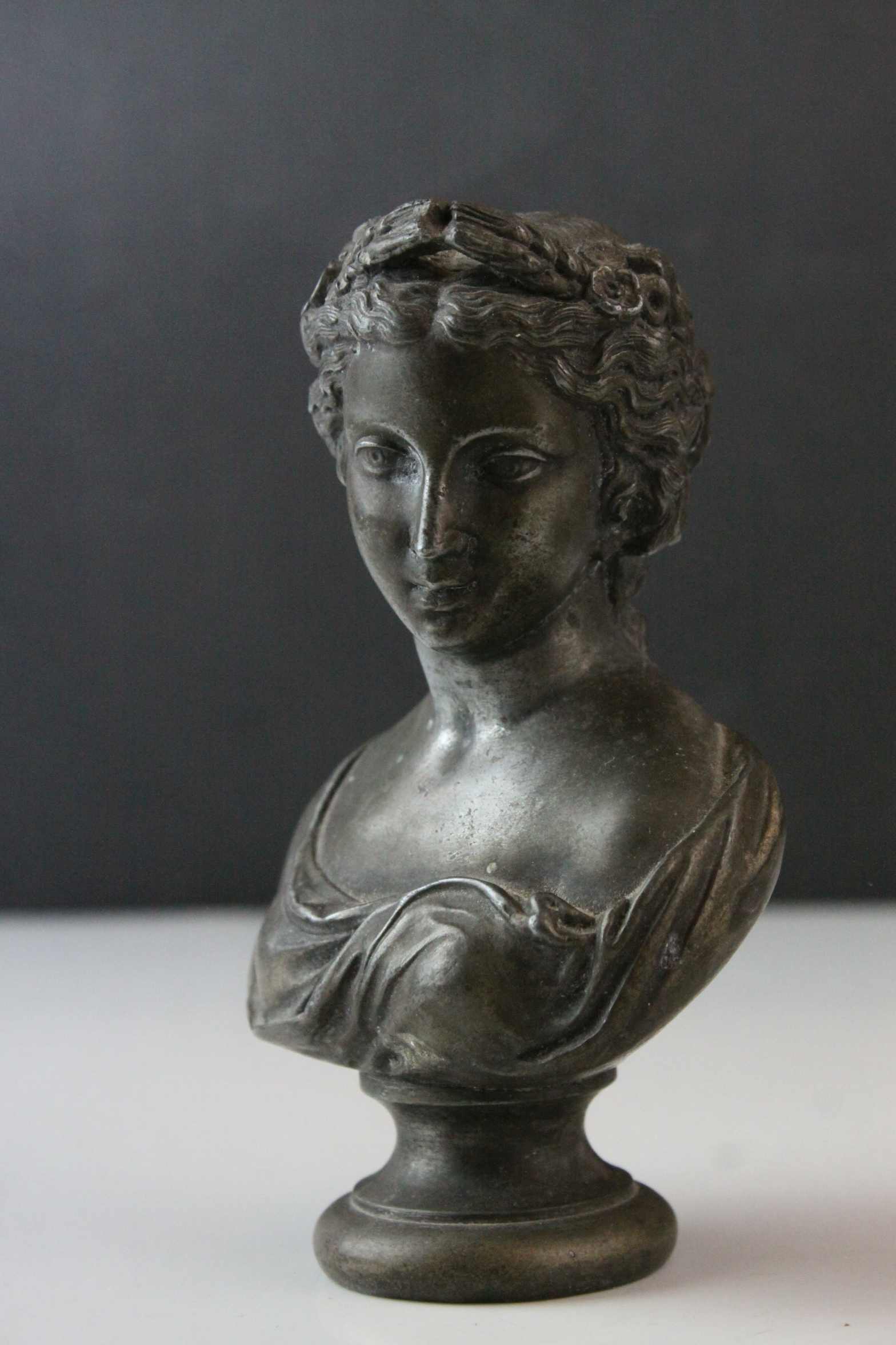 Two 19th century Spelter Busts of Classical Ladies, 14cms high - Image 2 of 8