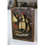 Vanathane Art Relief Picture of a Galleon Ship, 52cms x 77cms high