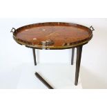 19th century Marquetry Inlaid Oval Gallery Tray with Brass Handles mounted onto a table base (one
