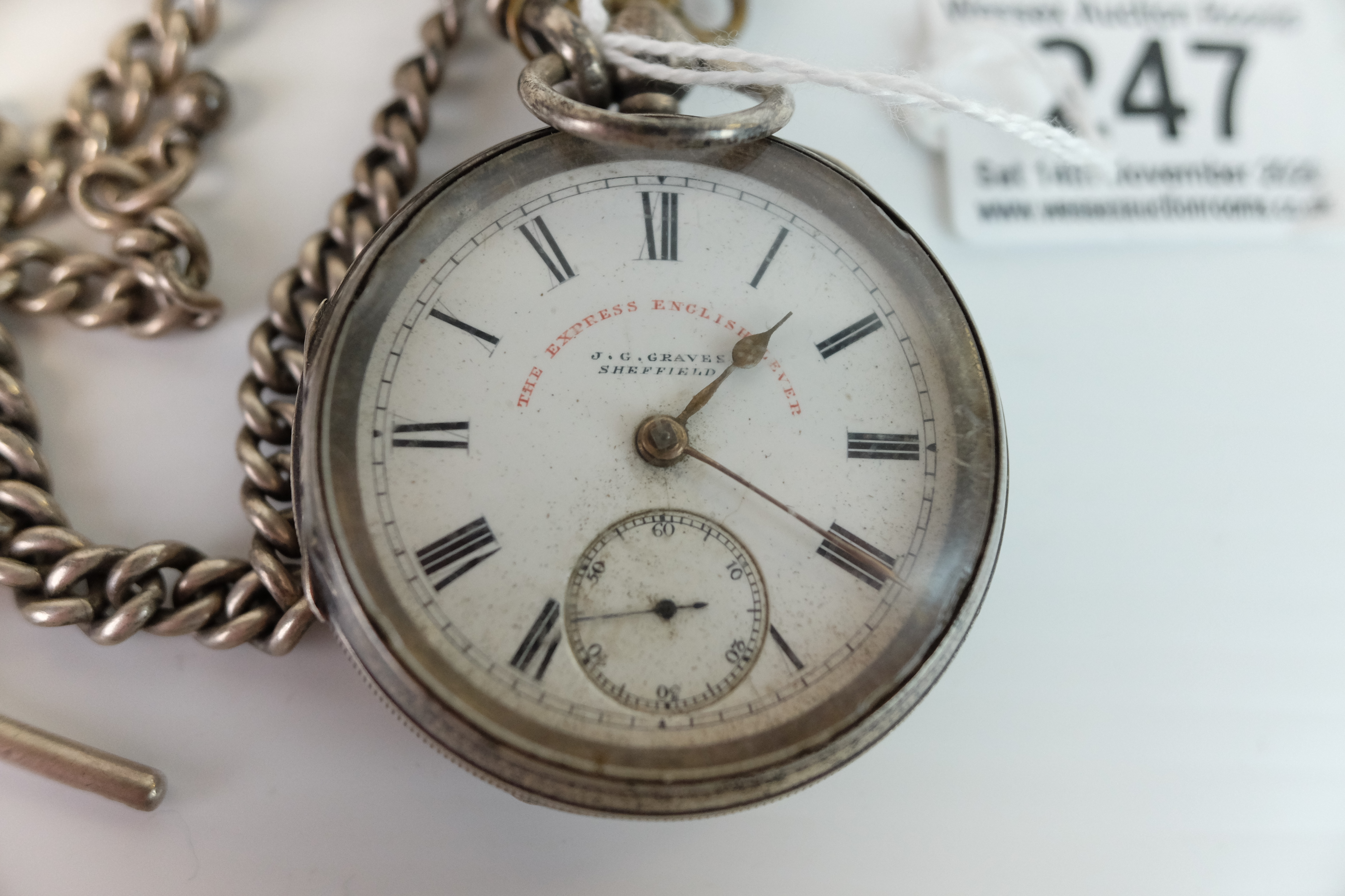 Silver Cased Pocket Watch, the enamel face marked ' The Express English Lever, J & G Graves, - Image 2 of 4