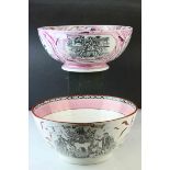 Two 19th century Sunderland Pink Lustre Bowls ' Ship Caroline / The Shipwreck Arms ' and ' The