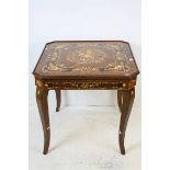 20th century Italian Kingwood and Floral Marquetry Inlaid Square Games Table, the lift off lid