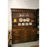 Large 18th century or Later Oak and Pine Dresser, the top with fretwork carved frieze and Three
