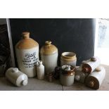 Stoneware - Flagon marked ' Pinks Ginger Beer, Chichester & Bognar ' plus another Flagon, 4 Hot