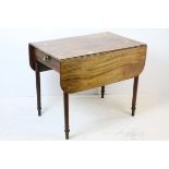 Mahogany Pembroke Table with drawer to end and raised on turned legs, 90cms long x 73cms high