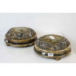 Pair of 19th century Circular Footstools with Beaded and Needlework Upholstered Tops, each raised on