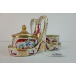 Early 19th century Crown Derby Porcelain Desk Set comprising an Inkwell with Three Quill Stands