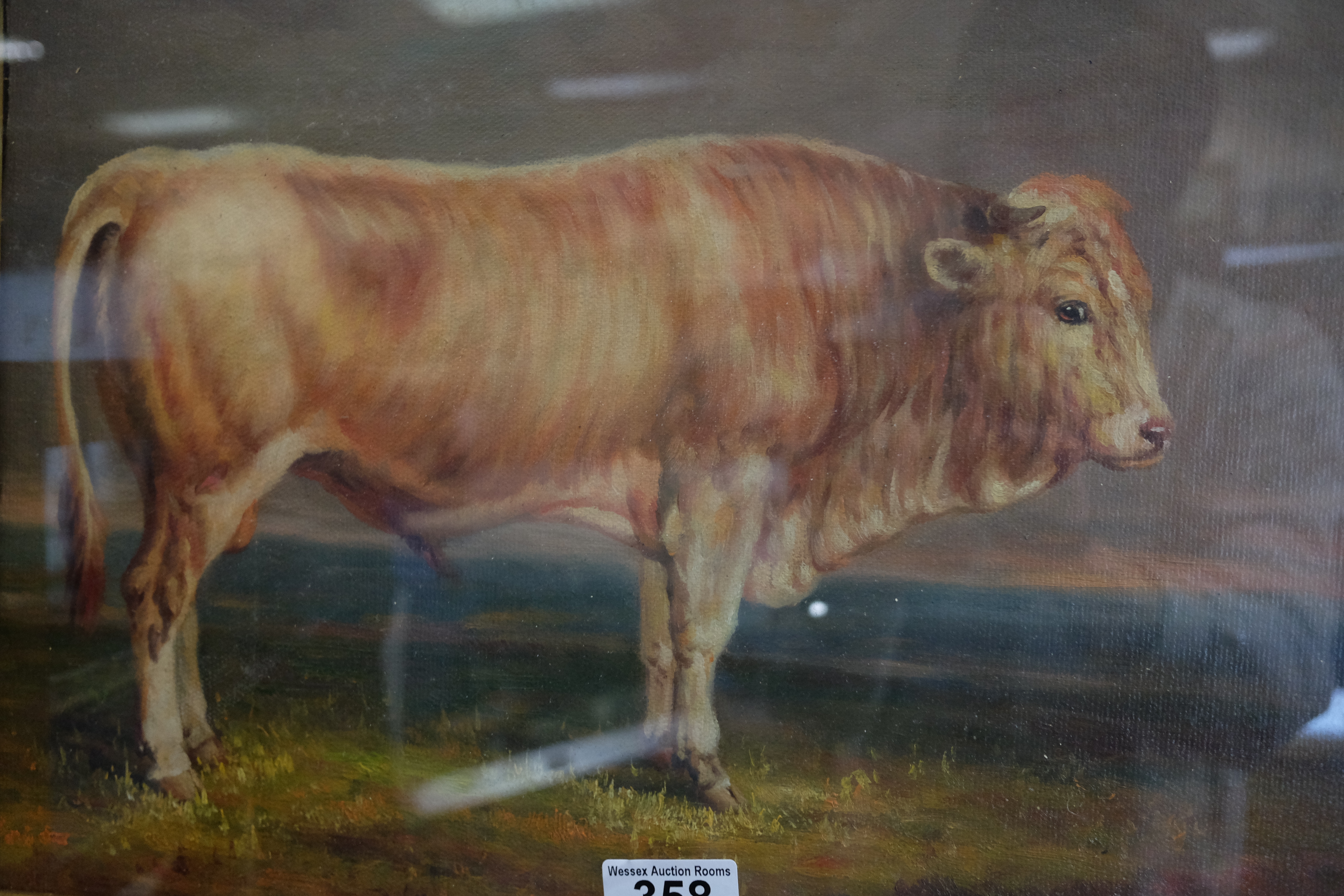Framed Oil Painting Bovine Study of a Bull in a Country Landscape - Image 2 of 2