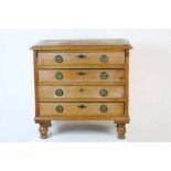 19th century Small Pine Chest of Four Long Drawers, raised on ball feet, 61cms wide x 61cms high