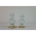 Pair of KPM Berlin Parian ware Small Busts of a Man and Woman raised on white glazed porcelain