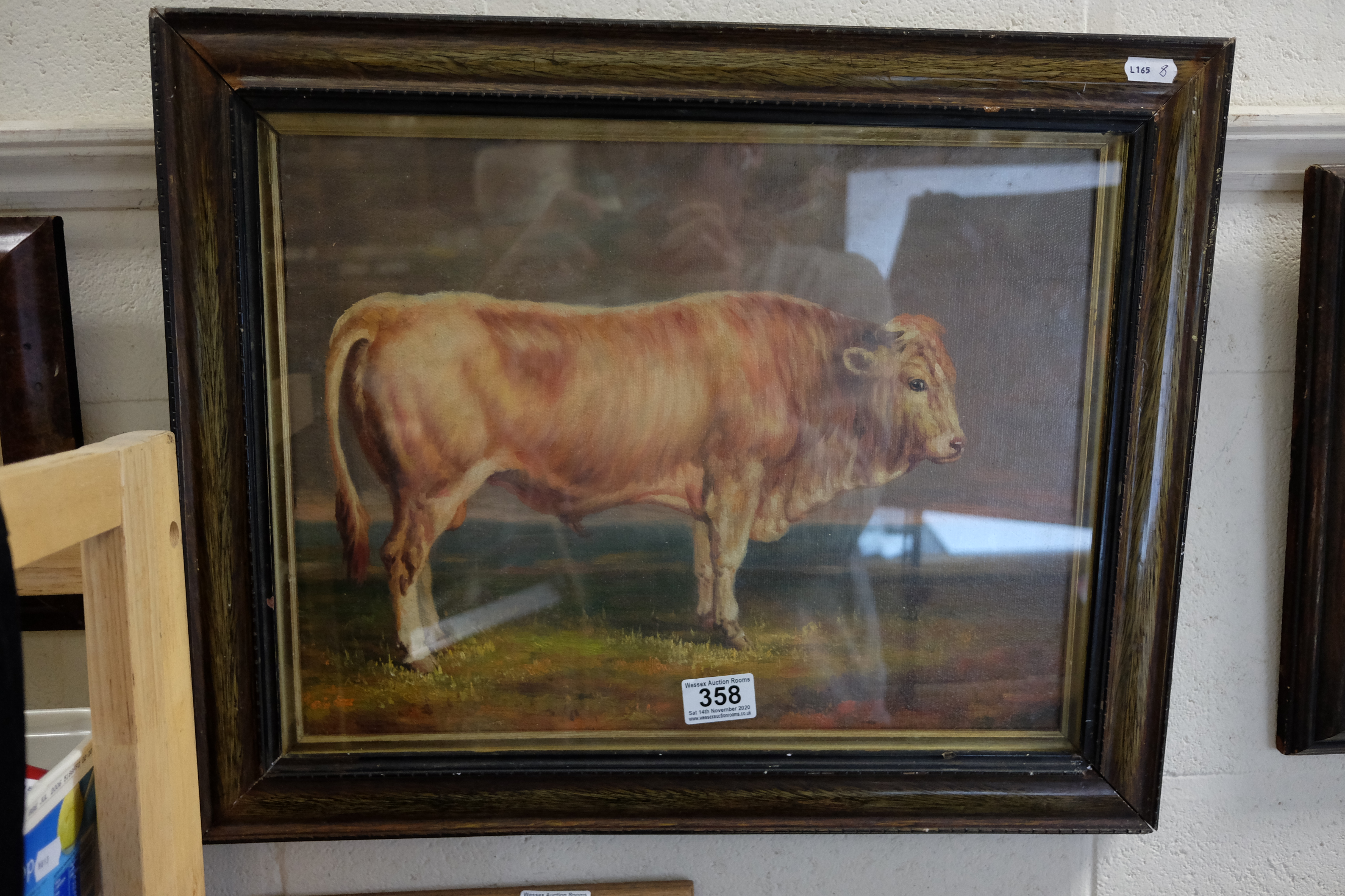 Framed Oil Painting Bovine Study of a Bull in a Country Landscape